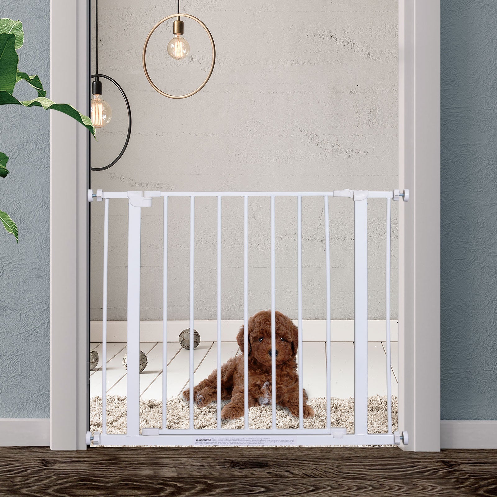EASYCOMFORT Extendable Pet Safety Gate Easy Installation with Pressure Mounts Durable Steel with a White Powder Coated Finish 76x76-82cm
