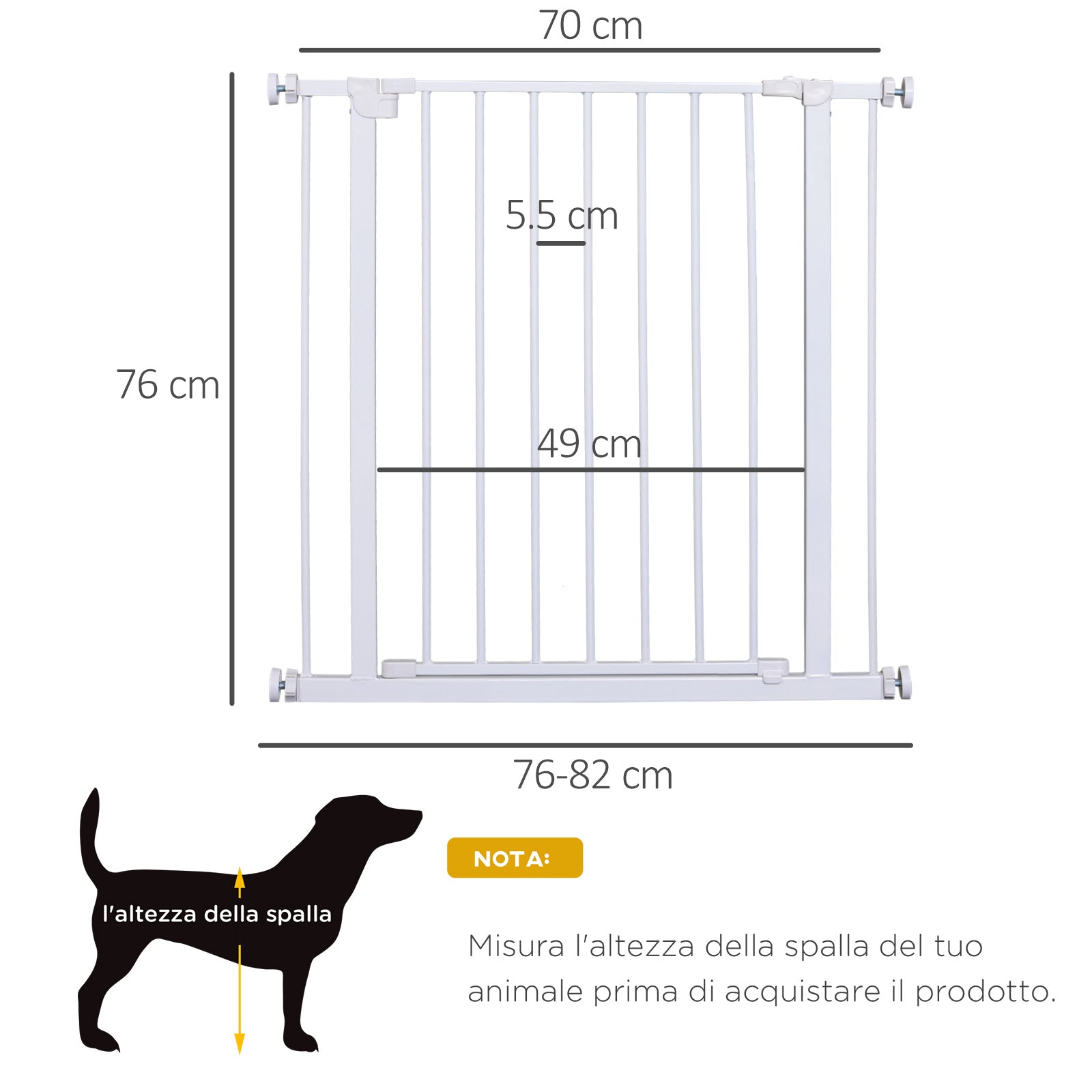 EASYCOMFORT Extendable Pet Safety Gate Easy Installation with Pressure Mounts Durable Steel with a White Powder Coated Finish 76x76-82cm