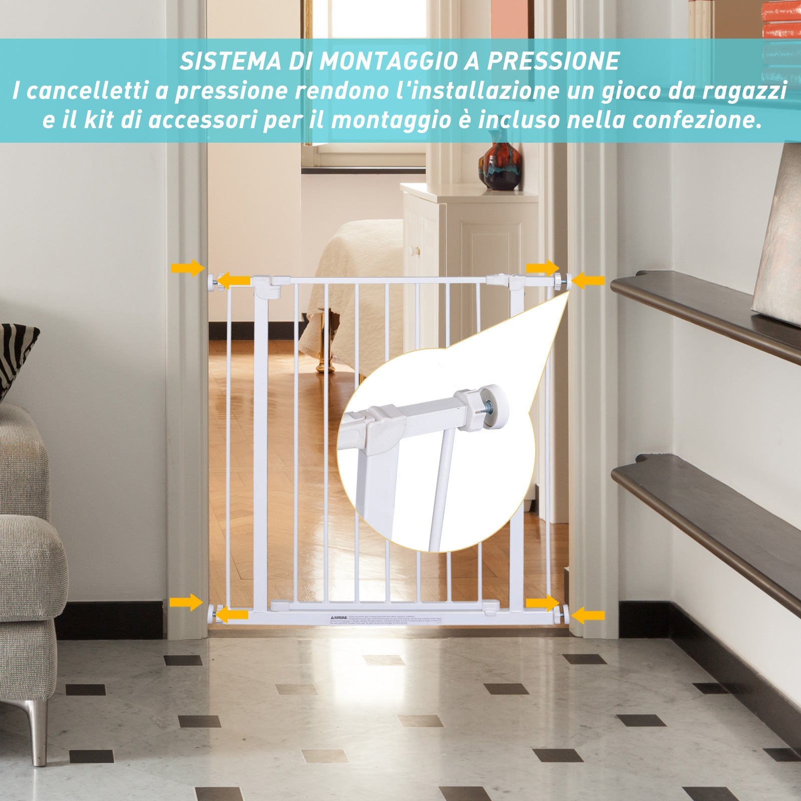 EASYCOMFORT Extendable Pet Safety Gate Easy Installation with Pressure Mounts Durable Steel with a White Powder Coated Finish 76x76-82cm