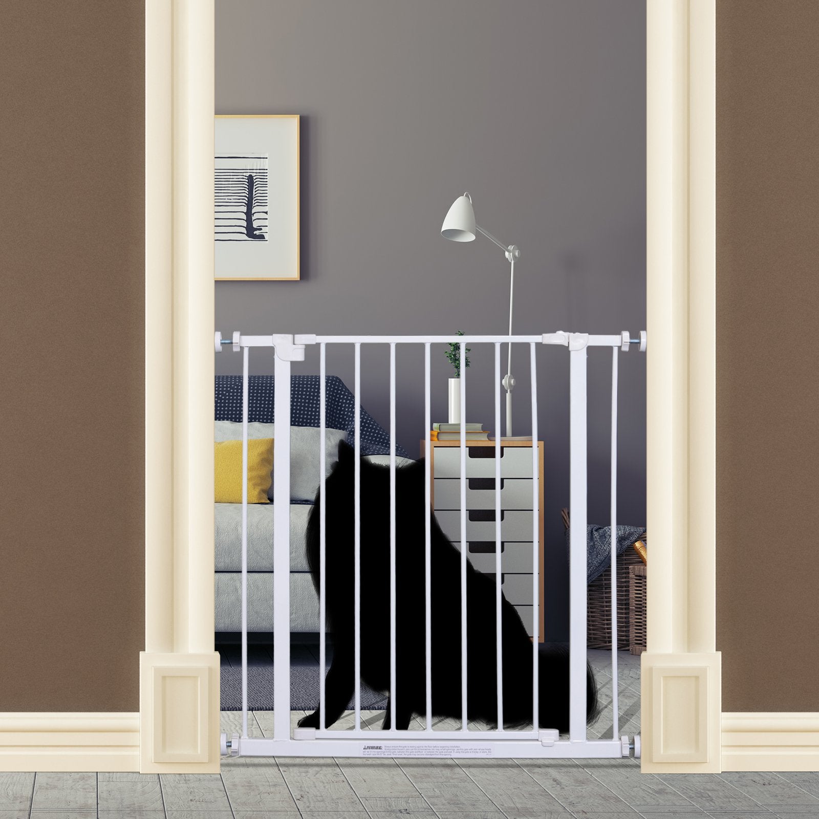 EASYCOMFORT Extendable Pet Safety Gate Easy Installation with Pressure Mounts Durable Steel with a White Powder Coated Finish 76x76-82cm