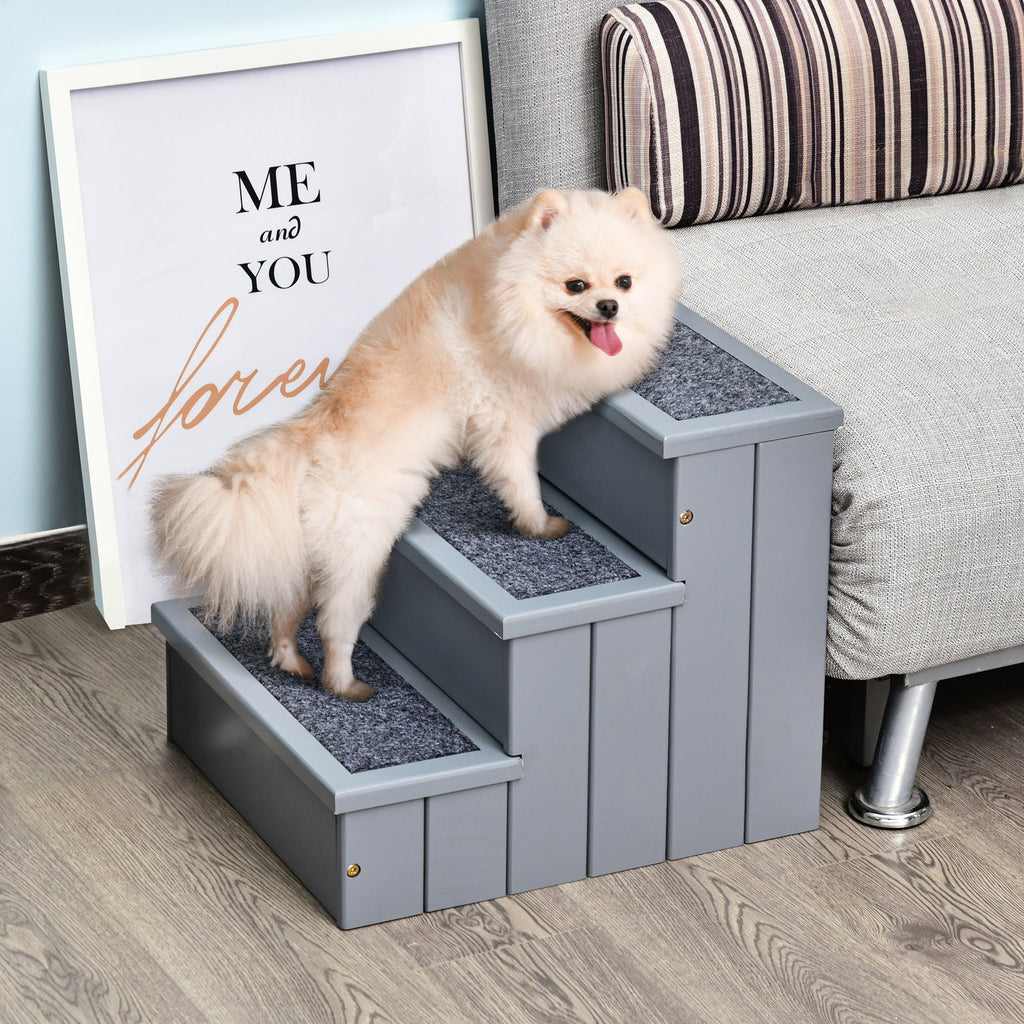 EASYCOMFORT 3-step dog ladder with non-slip mat and internal space, 40.5x44.5x38cm, gray