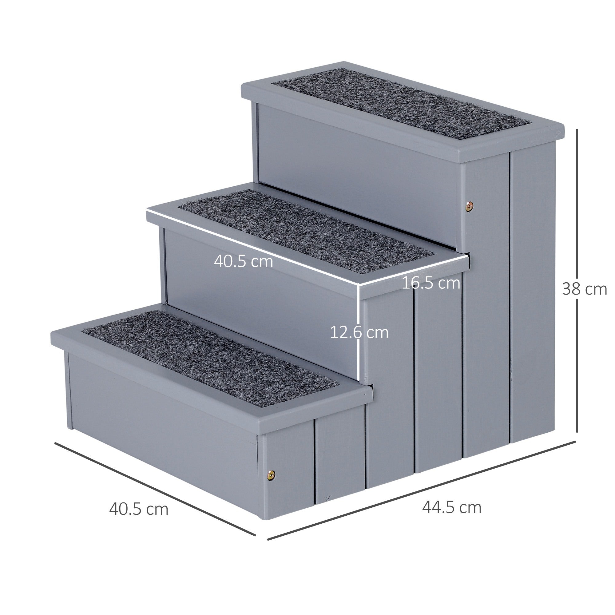 EASYCOMFORT 3-step dog ladder with non-slip mat and internal space, 40.5x44.5x38cm, gray