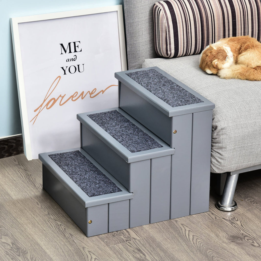 EASYCOMFORT 3-step dog ladder with non-slip mat and internal space, 40.5x44.5x38cm, gray