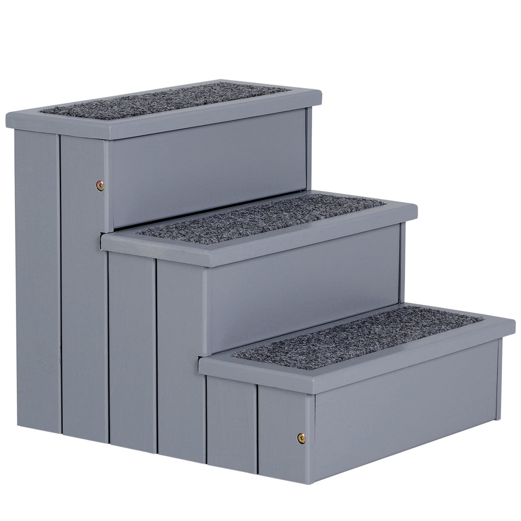EASYCOMFORT 3-step dog ladder with non-slip mat and internal space, 40.5x44.5x38cm, gray