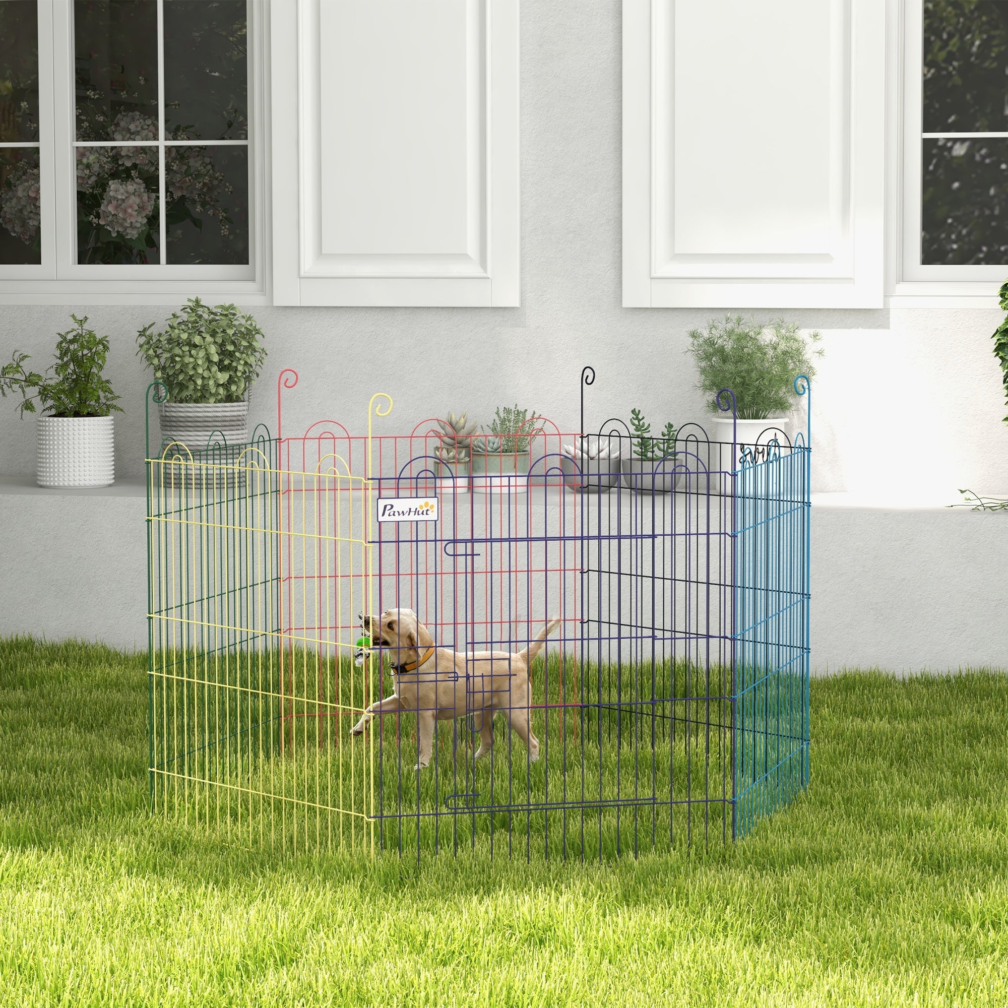 EASYCOMFORT 6-Panel Dog Gate in Metal with Snap Closure, Ø120x60 cm, Multicolour