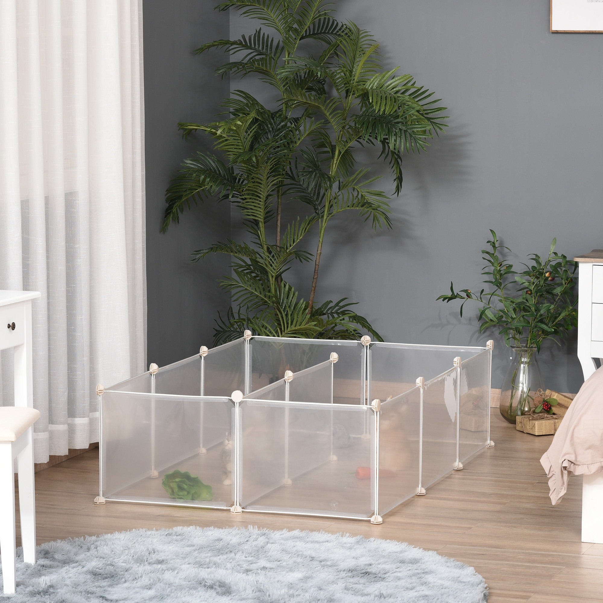 EASYCOMFORT Modular Fence for Rabbits, Puppies and Small Animals in Metal and PP, 12 Panels of 35x45cm White