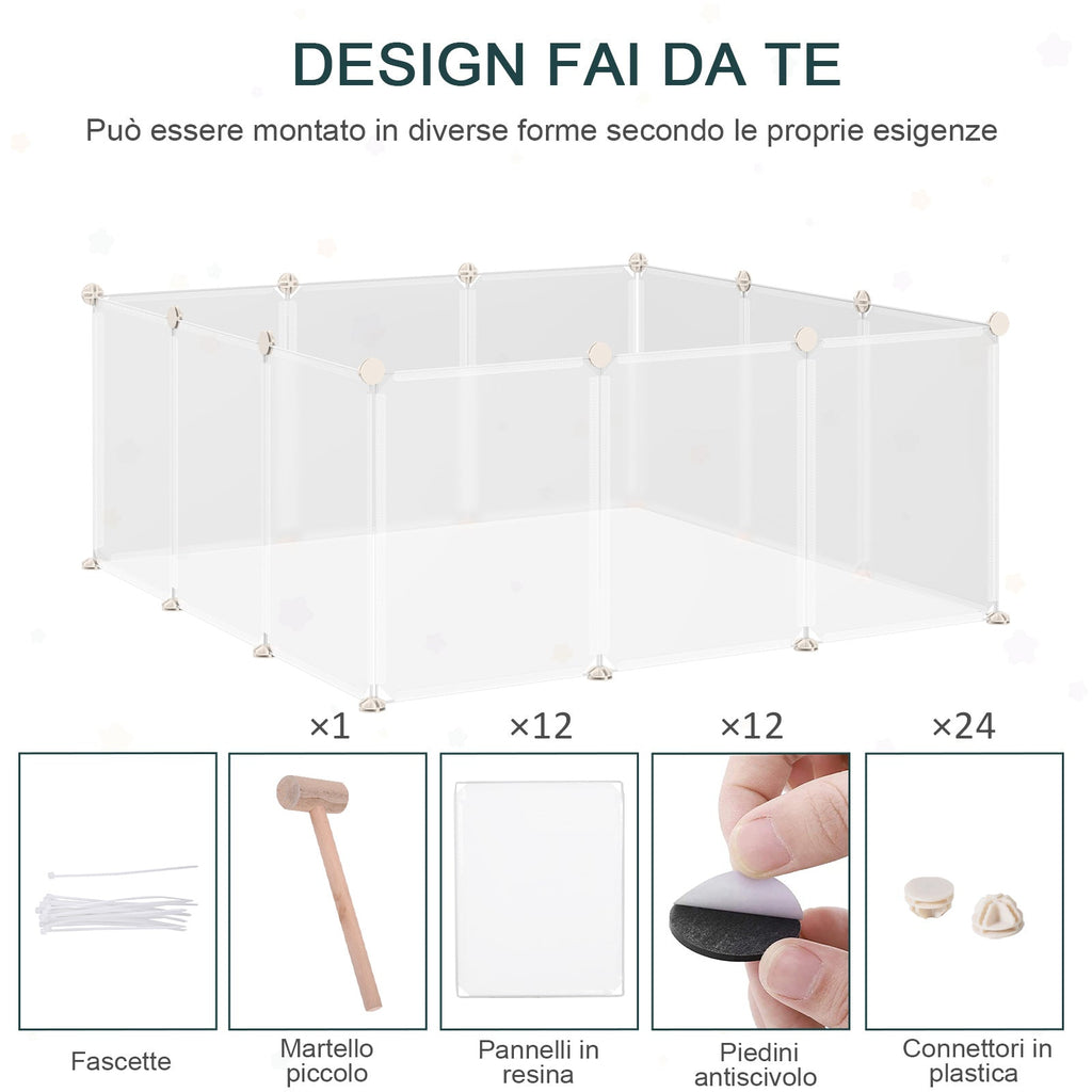 EASYCOMFORT Modular Fence for Rabbits, Puppies and Small Animals in Metal and PP, 12 Panels of 35x45cm White