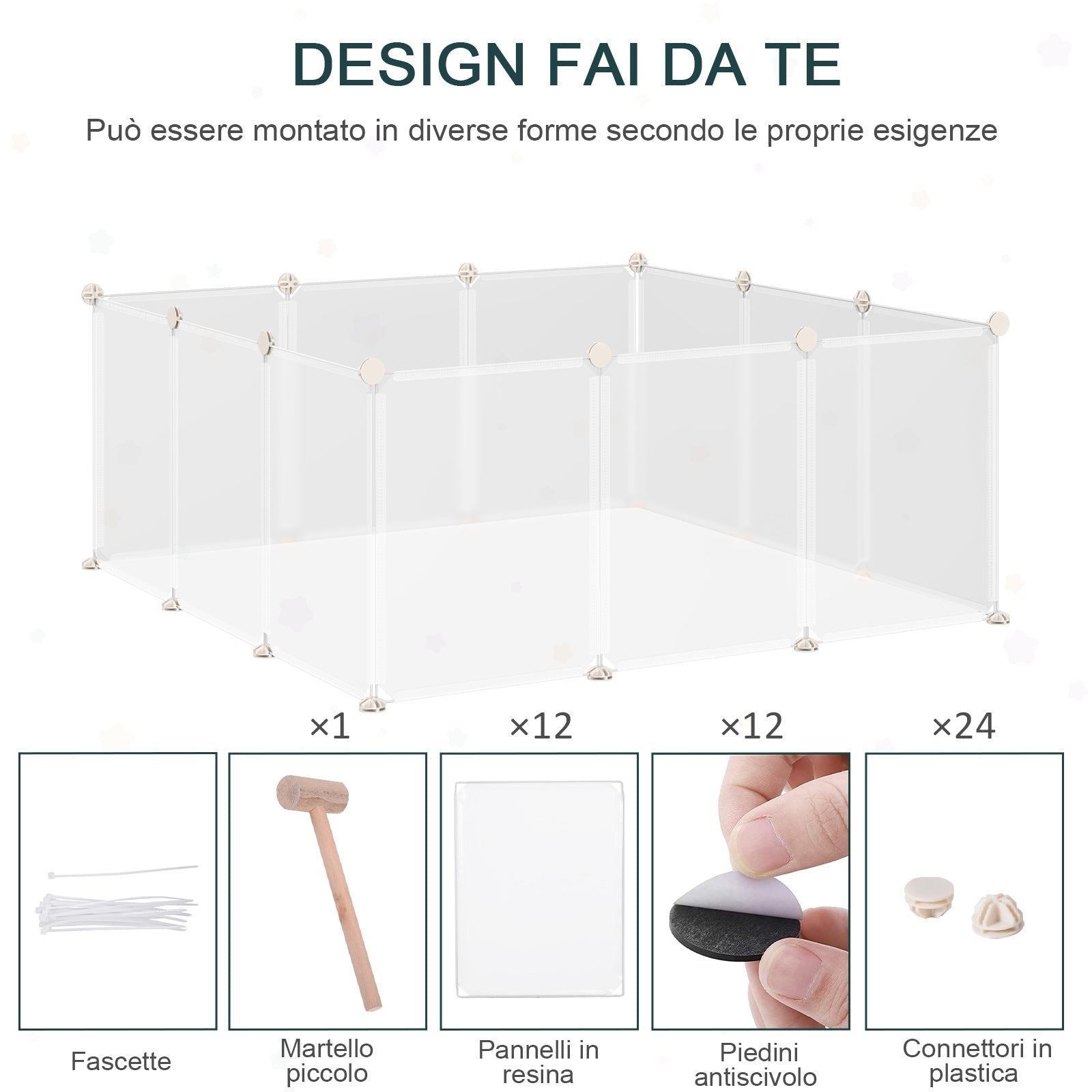 EASYCOMFORT Modular Fence for Rabbits, Puppies and Small Animals in Metal and PP, 12 Panels of 35x45cm White