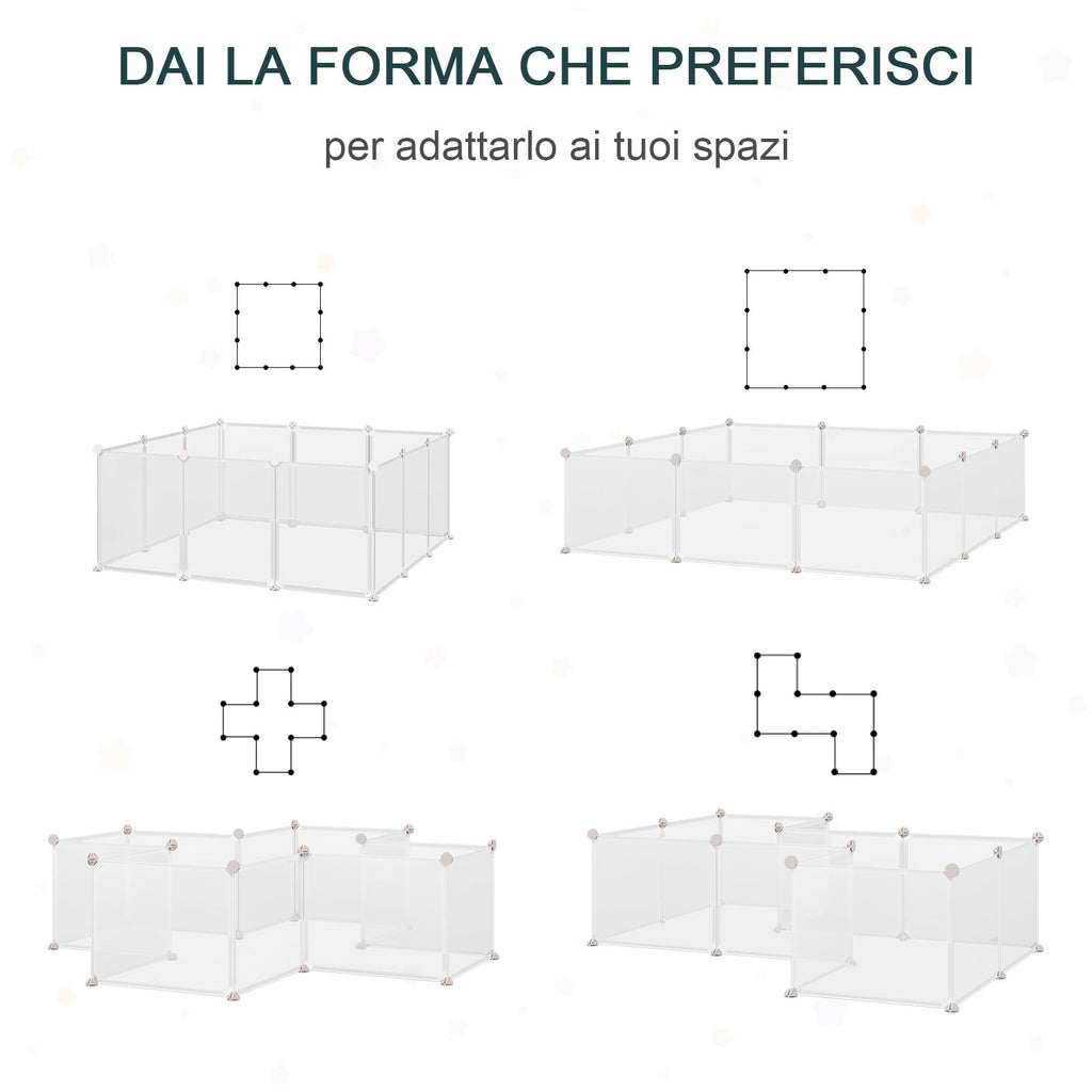 EASYCOMFORT Modular Fence for Rabbits, Puppies and Small Animals in Metal and PP, 12 Panels of 35x45cm White