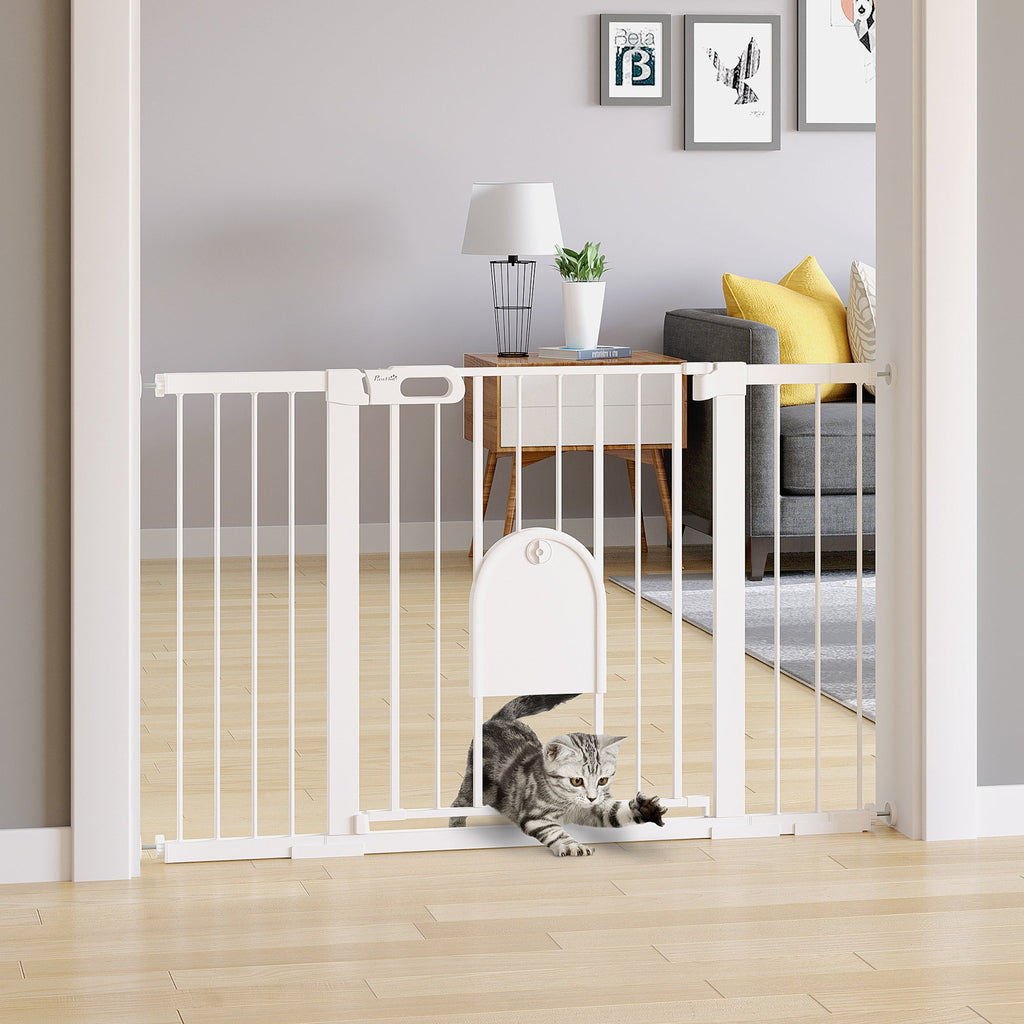 EASYCOMFORT Uitbreidbaar Huisdierhek met Automatische Sluitdeur 75-131×76 cm Wit