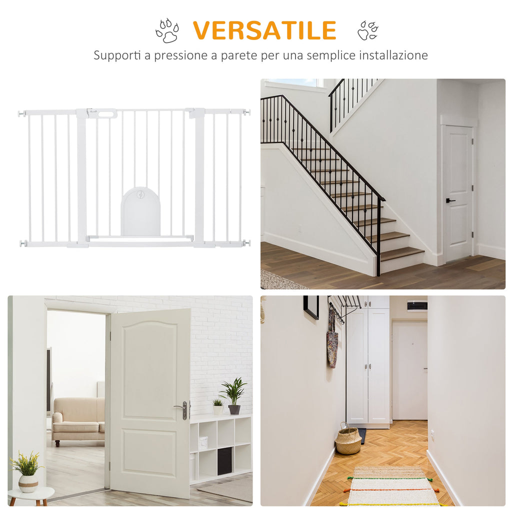 EASYCOMFORT Uitbreidbaar Huisdierhek met Automatische Sluitdeur 75-131×76 cm Wit