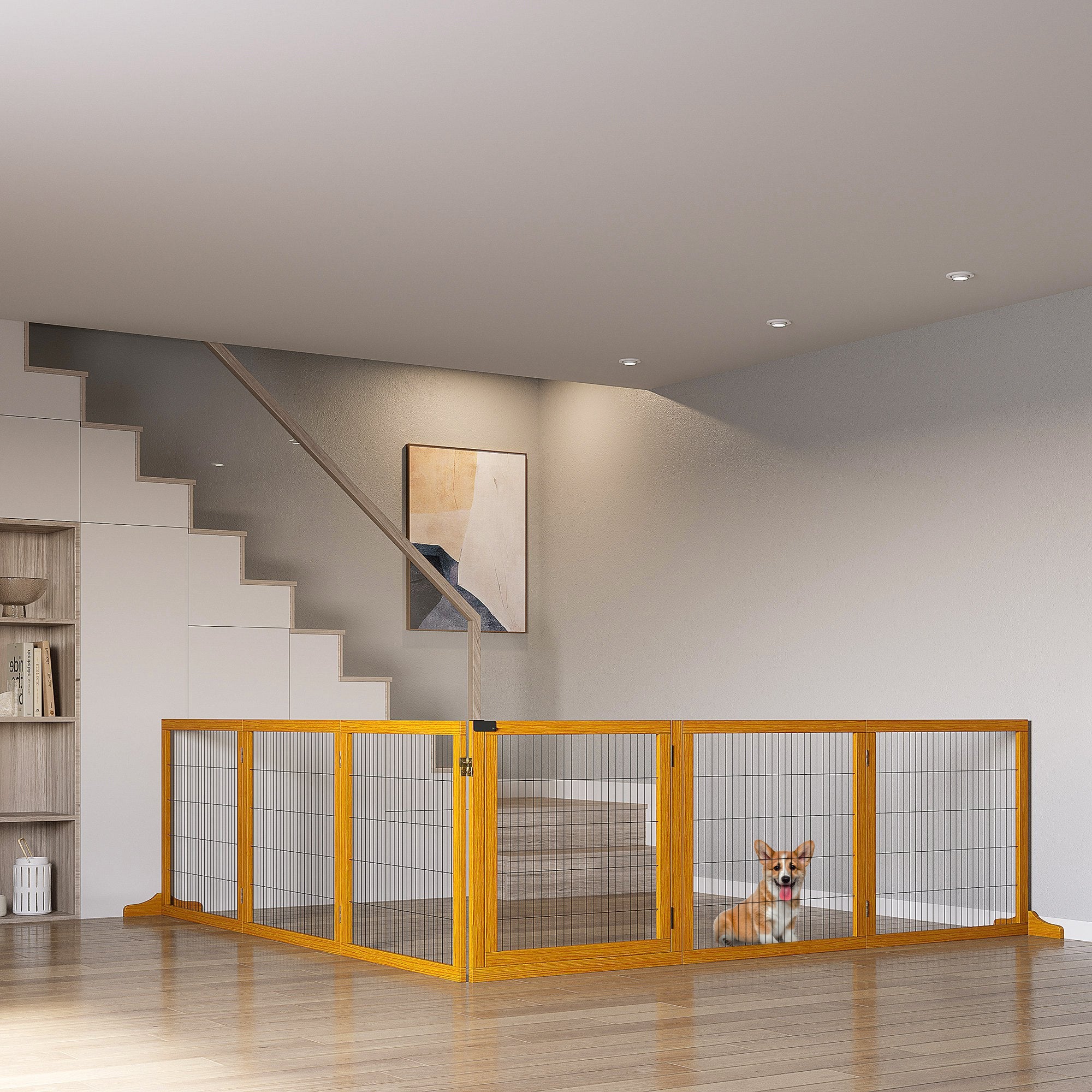 Easycomfort Cancelletto per Cani di Piccola/Media Taglia in Legno e Acciaio with 6 Pannelli Pieghevoli, 432x36x70cm