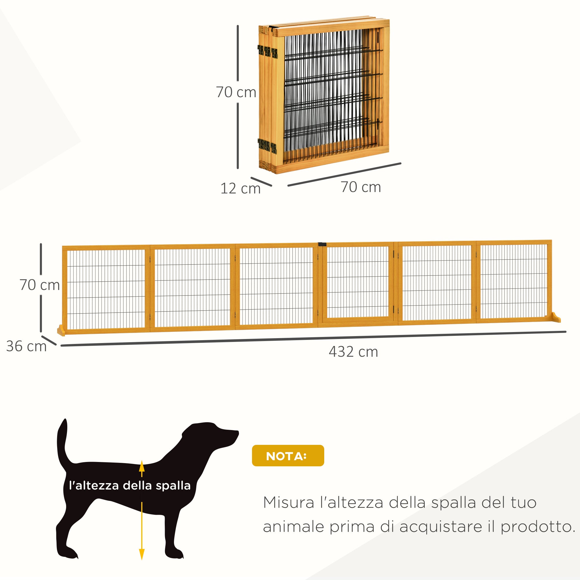 Easycomfort Cancelletto per Cani di Piccola/Media Taglia in Legno e Acciaio with 6 Pannelli Pieghevoli, 432x36x70cm