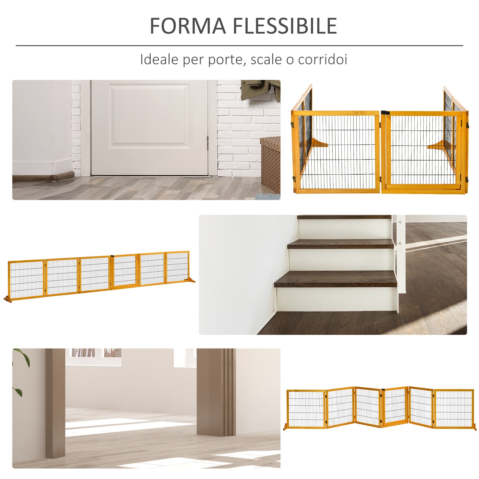 Easycomfort Cancelletto per Cani di Piccola/Media Taglia in Legno e Acciaio with 6 Pannelli Pieghevoli, 432x36x70cm