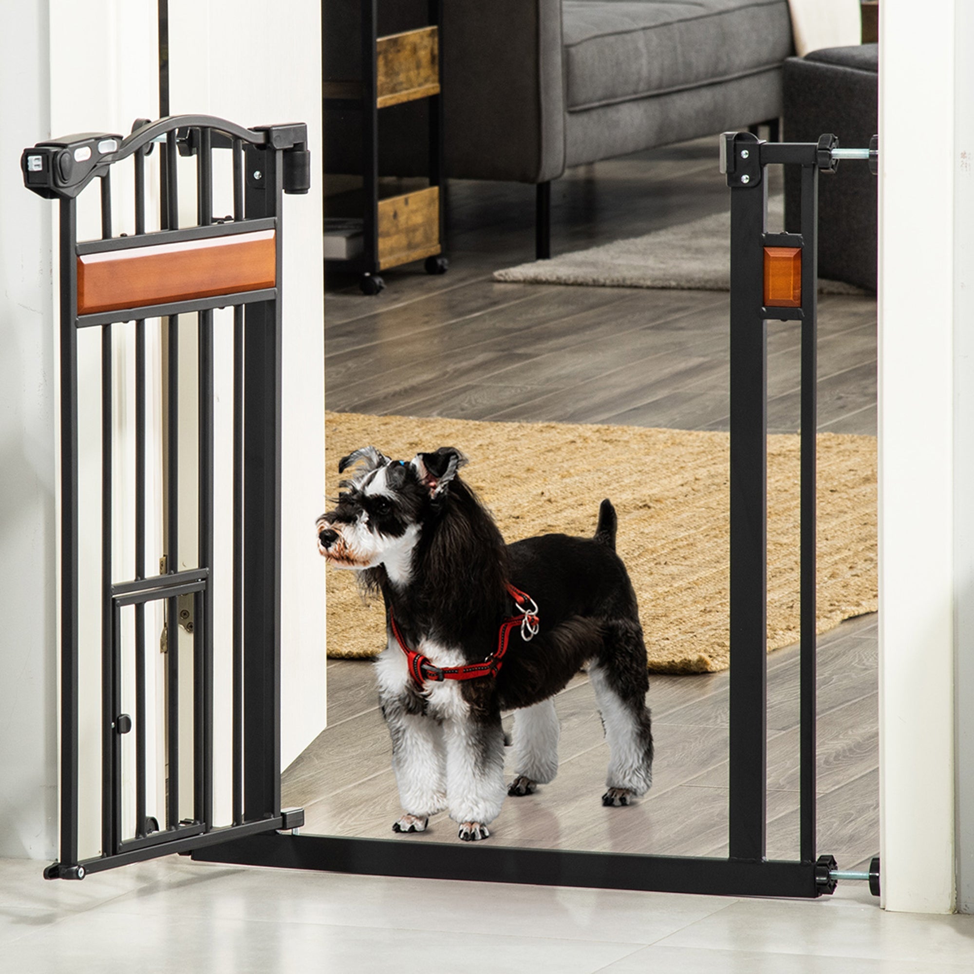 EASYCOMFORT Dog Gate with Pressure Fixing, Extendable from 74-80cm with Automatic Closing, Black
