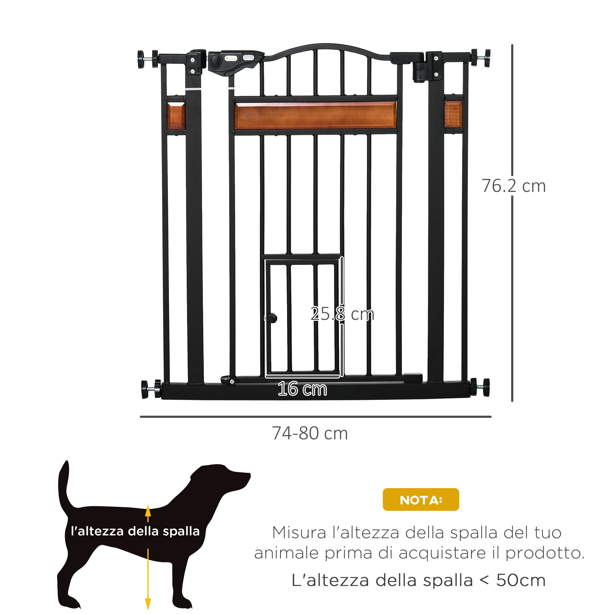 EASYCOMFORT Dog Gate with Pressure Fixing, Extendable from 74-80cm with Automatic Closing, Black