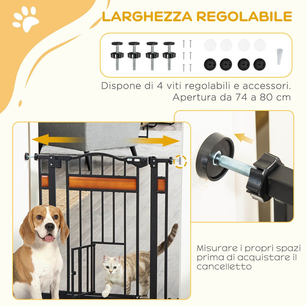 EASYCOMFORT Dog Gate with Pressure Fixing, Extendable from 74-80cm with Automatic Closing, Black