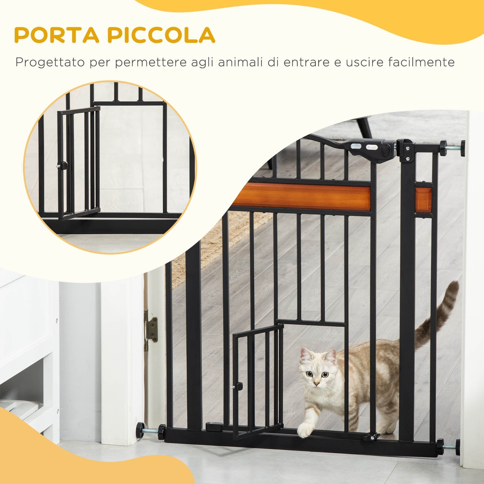 EASYCOMFORT Dog Gate with Pressure Fixing, Extendable from 74-80cm with Automatic Closing, Black