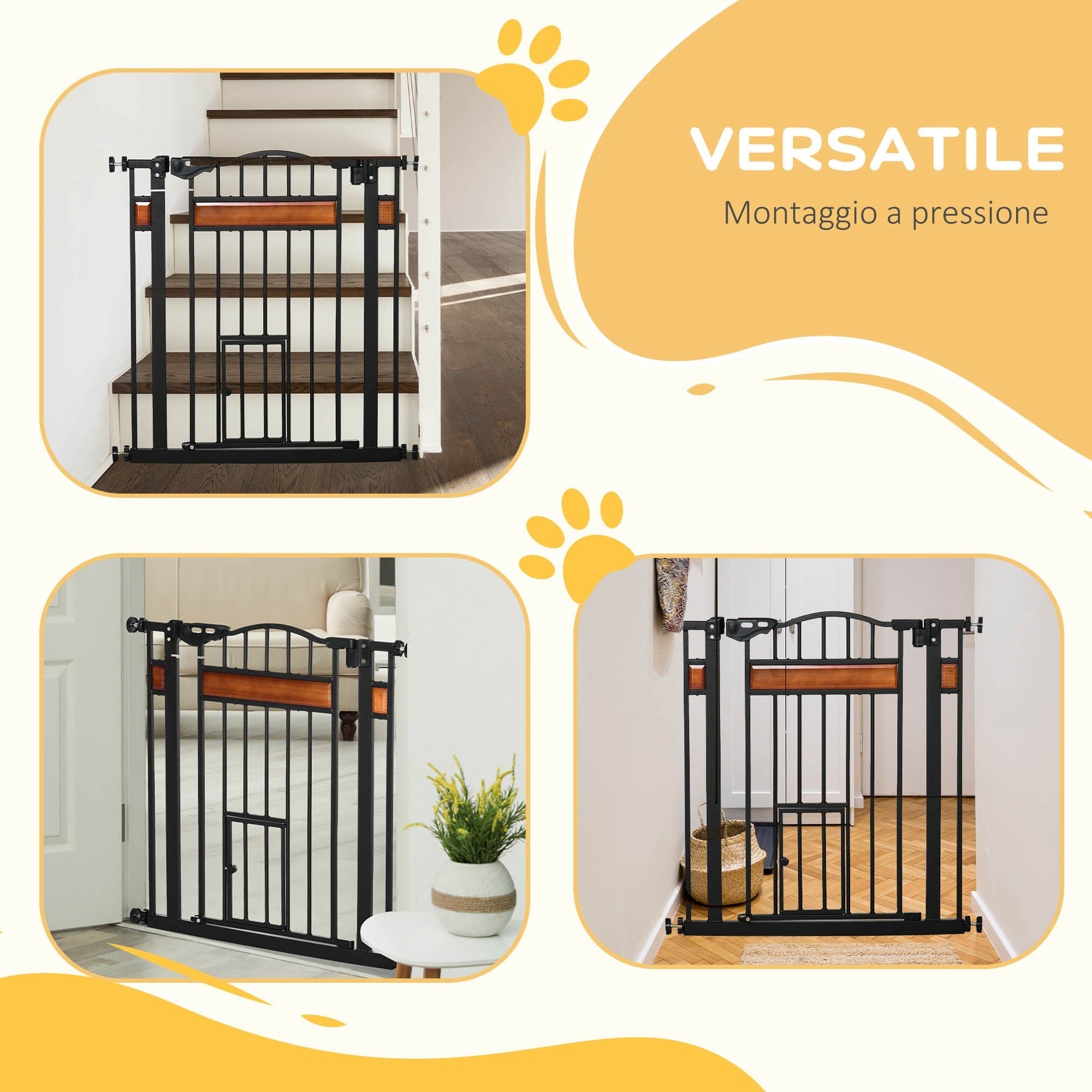 EASYCOMFORT Dog Gate with Pressure Fixing, Extendable from 74-80cm with Automatic Closing, Black