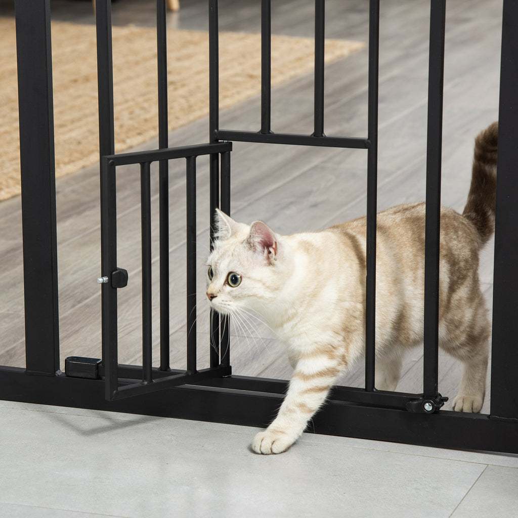 EASYCOMFORT Dog Gate with Pressure Fixing, Extendable from 74-80cm with Automatic Closing, Black