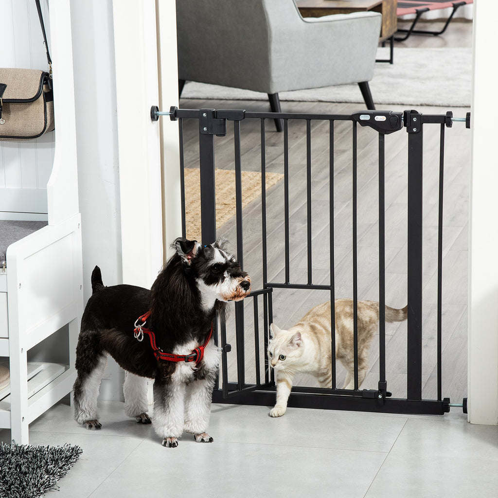 EASYCOMFORT Dog Gate with Pressure Fixing, Extendable from 74-80cm with Automatic Closing, Black