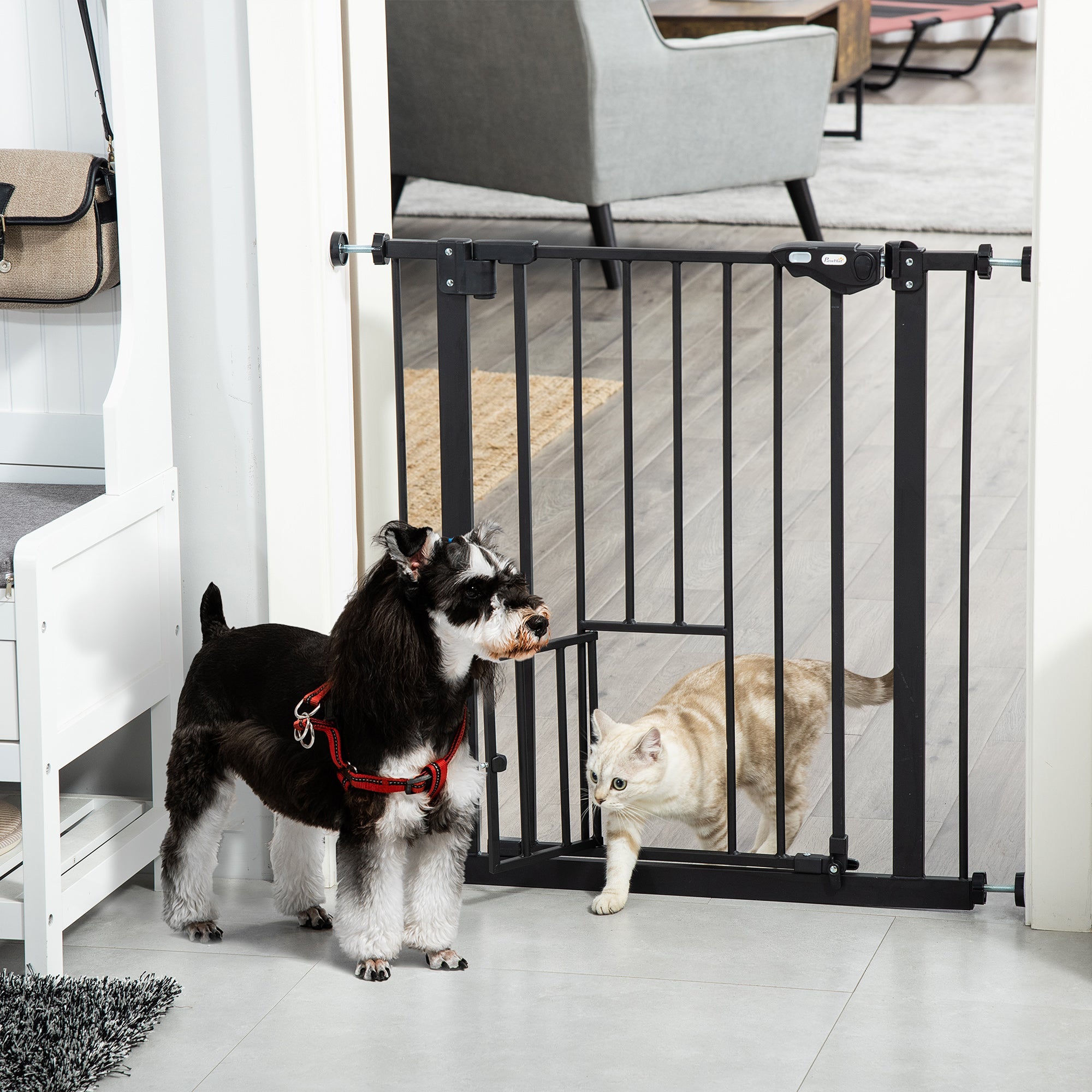 EASYCOMFORT Dog Gate with Pressure Fixing, Extendable from 74-80cm with Automatic Closing, Black