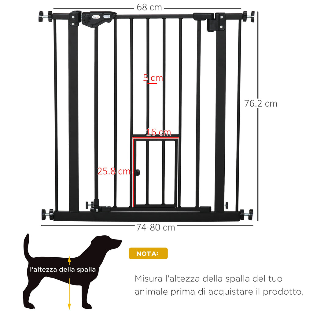 EASYCOMFORT Dog Gate with Pressure Fixing, Extendable from 74-80cm with Automatic Closing, Black