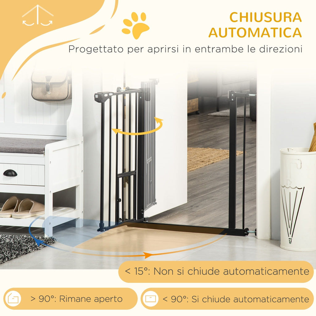 EASYCOMFORT Dog Gate with Pressure Fixing, Extendable from 74-80cm with Automatic Closing, Black
