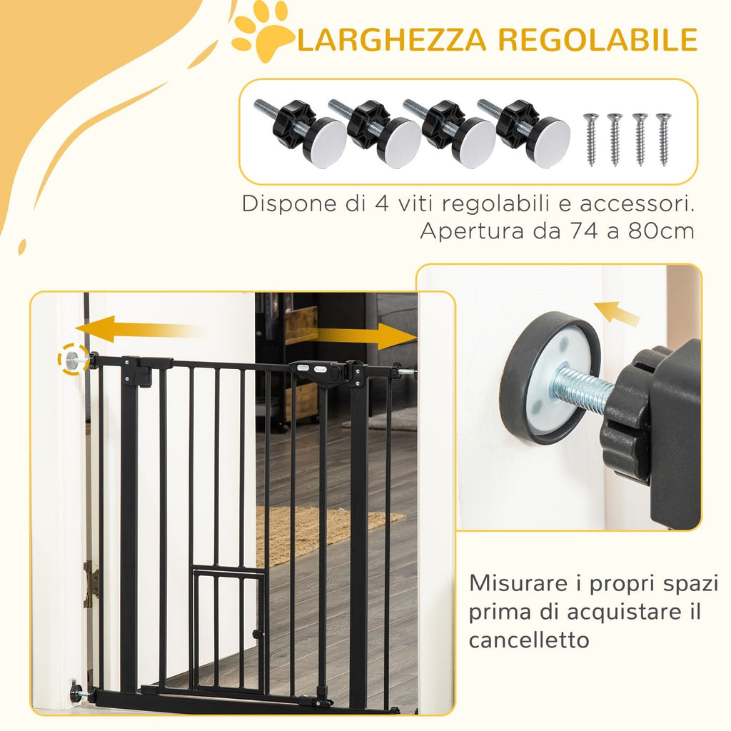 EASYCOMFORT Dog Gate with Pressure Fixing, Extendable from 74-80cm with Automatic Closing, Black