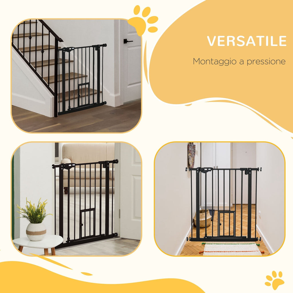 EASYCOMFORT Dog Gate with Pressure Fixing, Extendable from 74-80cm with Automatic Closing, Black