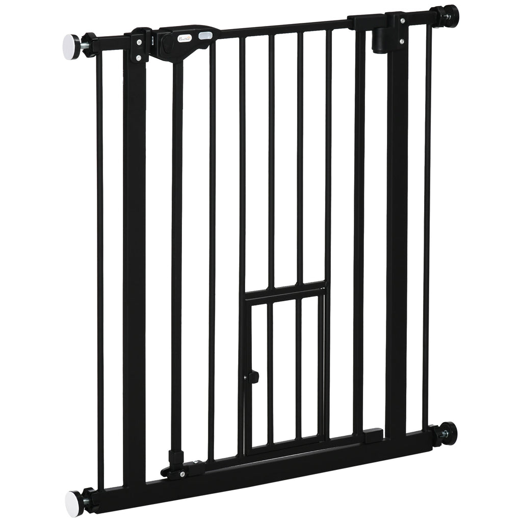 EASYCOMFORT Dog Gate with Pressure Fixing, Extendable from 74-80cm with Automatic Closing, Black