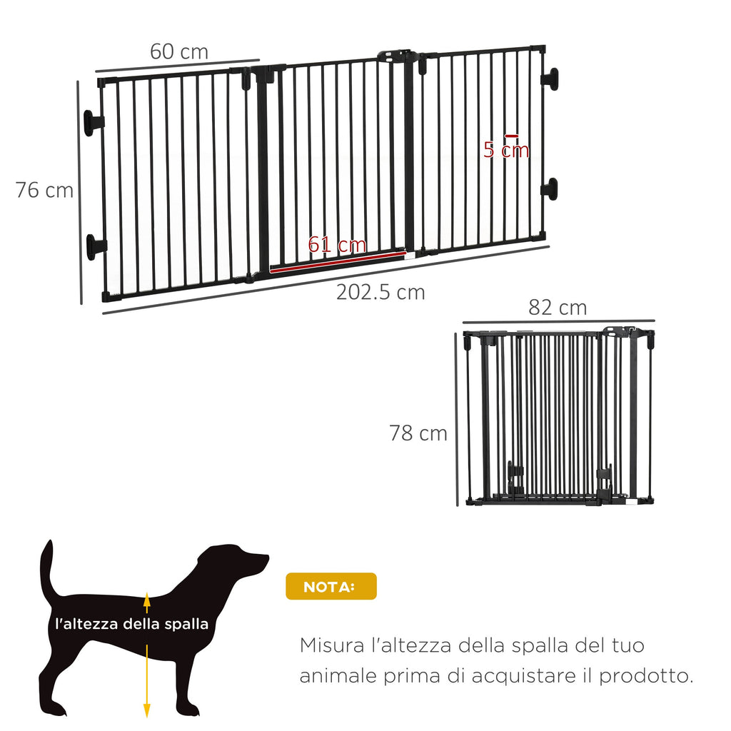 Easycomfort Cancellino per Cani Pieghevole in Acciaio with Chiusura Automatica, 202.5x2x76cm, black