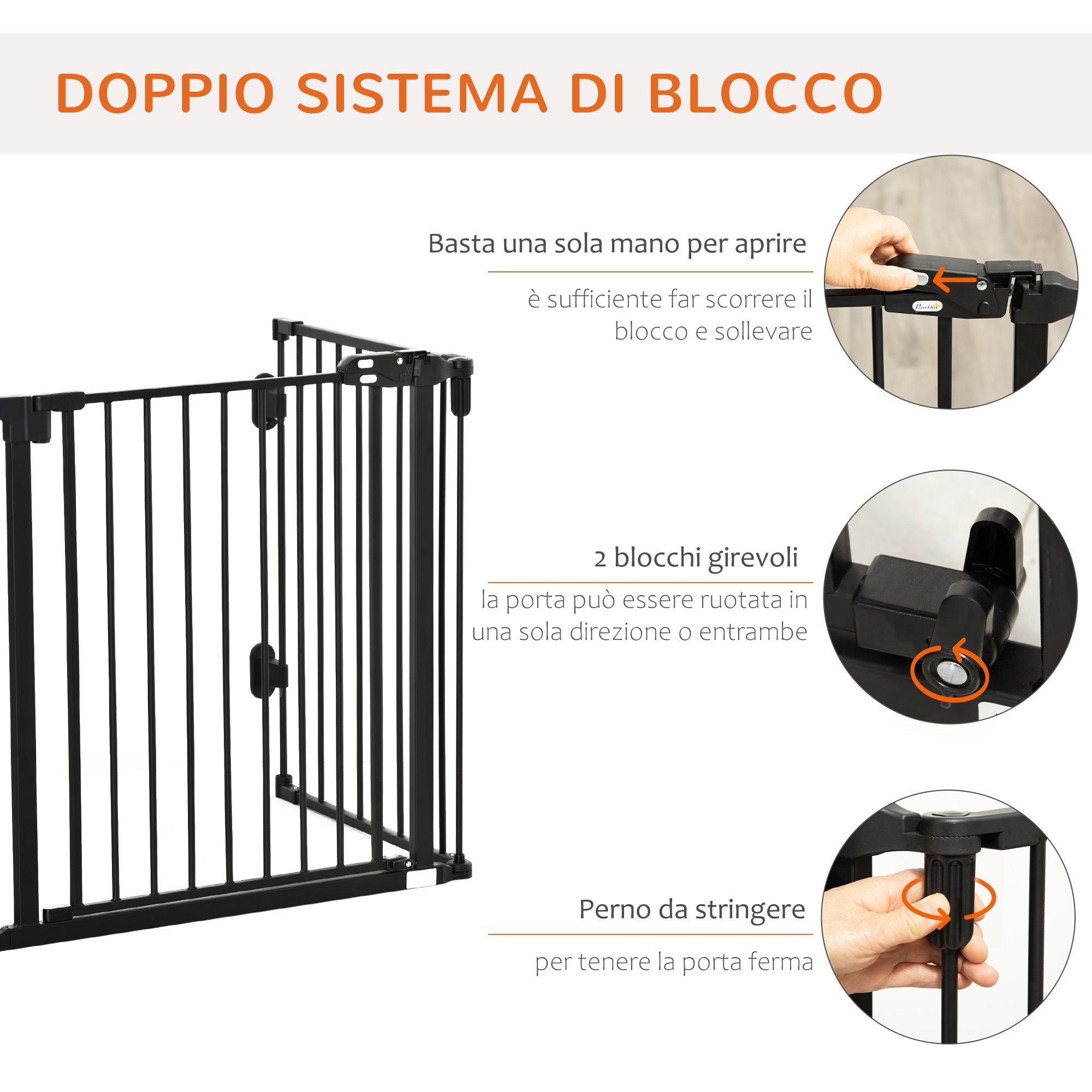 Easycomfort Cancellino per Cani Pieghevole in Acciaio with Chiusura Automatica, 202.5x2x76cm, black