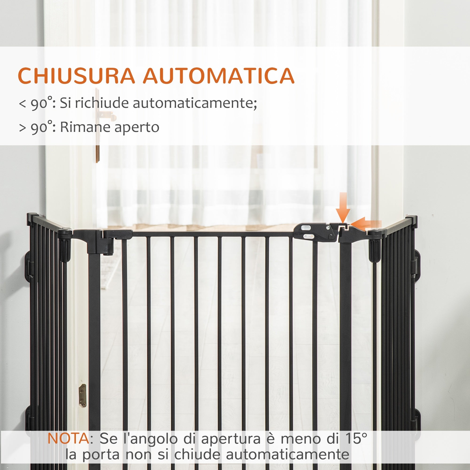 Easycomfort Cancellino per Cani Pieghevole in Acciaio with Chiusura Automatica, 202.5x2x76cm, black