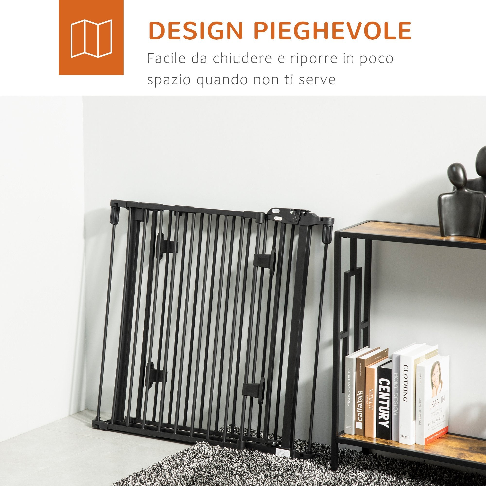 Easycomfort Cancellino per Cani Pieghevole in Acciaio with Chiusura Automatica, 202.5x2x76cm, black