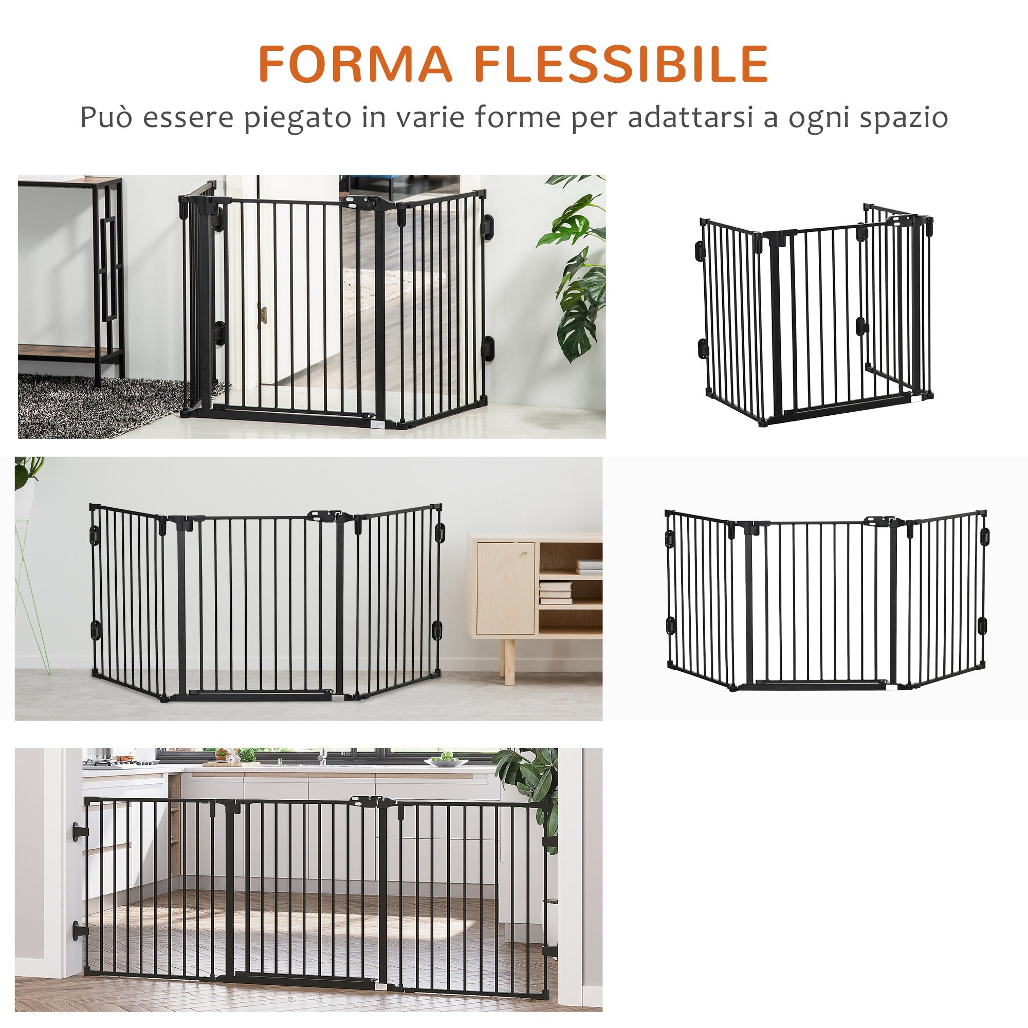 Easycomfort Cancellino per Cani Pieghevole in Acciaio with Chiusura Automatica, 202.5x2x76cm, black