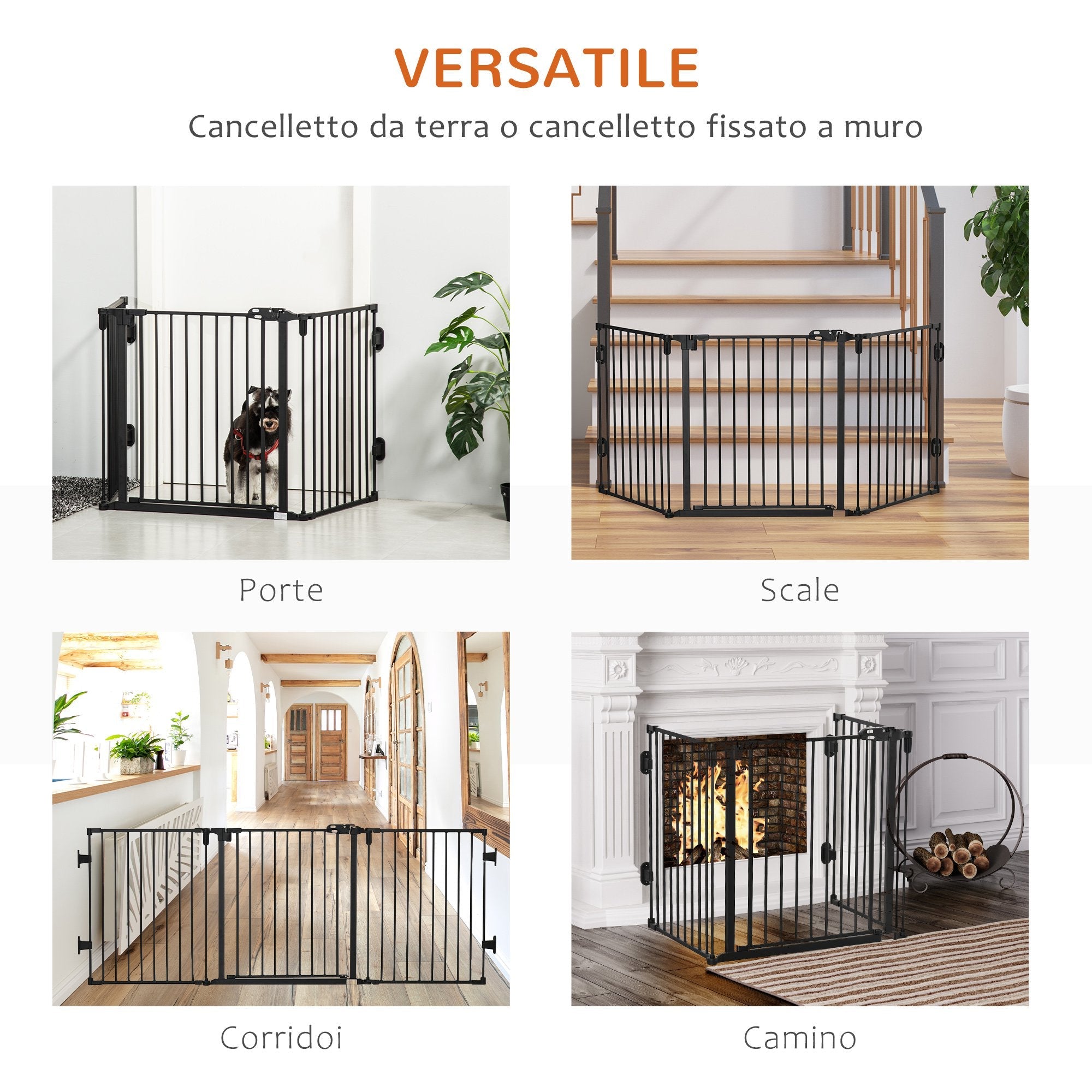 Easycomfort Cancellino per Cani Pieghevole in Acciaio with Chiusura Automatica, 202.5x2x76cm, black