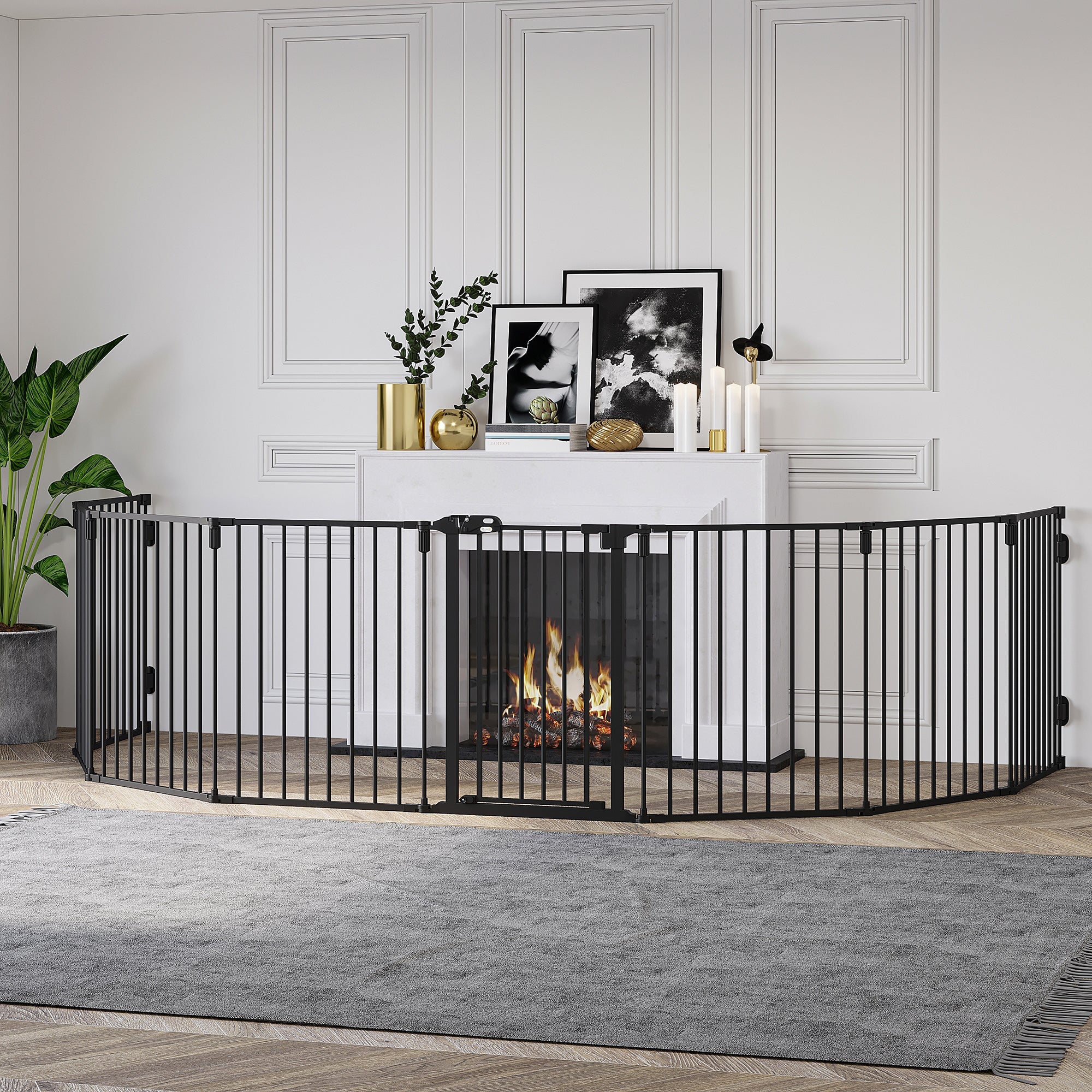 Easycomfort Cancelletto di Sicurezza Pieghevole 8 Sezioni, Cancellino Barriera per Cani in Acciaio, Sistema di Blocco e Chiusura Automatica, black