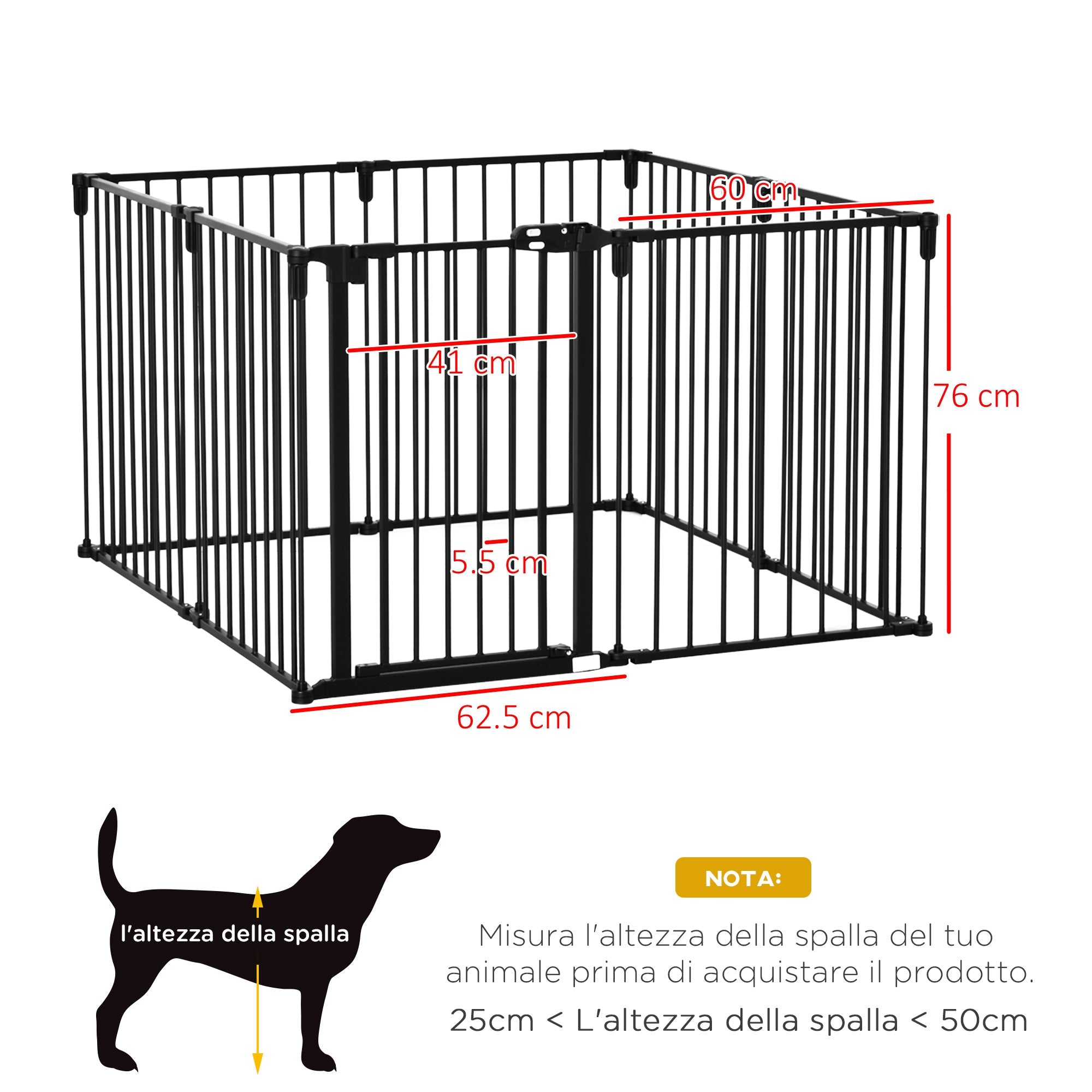 Easycomfort Cancelletto di Sicurezza Pieghevole 8 Sezioni, Cancellino Barriera per Cani in Acciaio, Sistema di Blocco e Chiusura Automatica, black