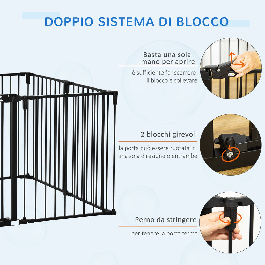Easycomfort Cancelletto di Sicurezza Pieghevole 8 Sezioni, Cancellino Barriera per Cani in Acciaio, Sistema di Blocco e Chiusura Automatica, black