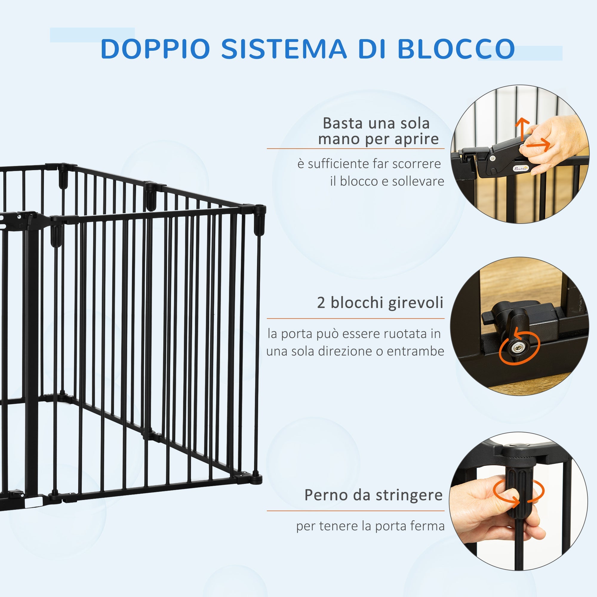 Easycomfort Cancelletto di Sicurezza Pieghevole 8 Sezioni, Cancellino Barriera per Cani in Acciaio, Sistema di Blocco e Chiusura Automatica, black