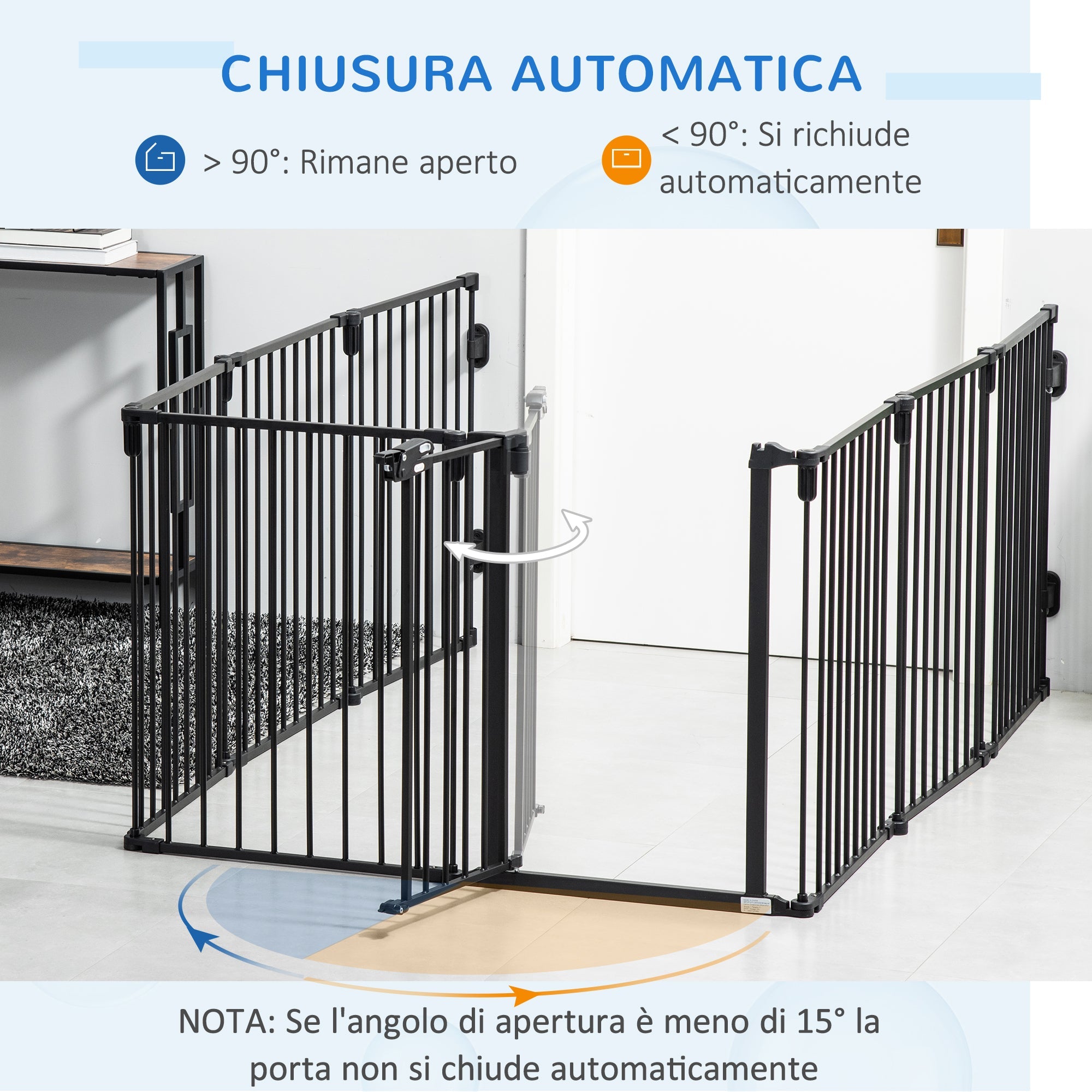 Easycomfort Cancelletto di Sicurezza Pieghevole 8 Sezioni, Cancellino Barriera per Cani in Acciaio, Sistema di Blocco e Chiusura Automatica, black