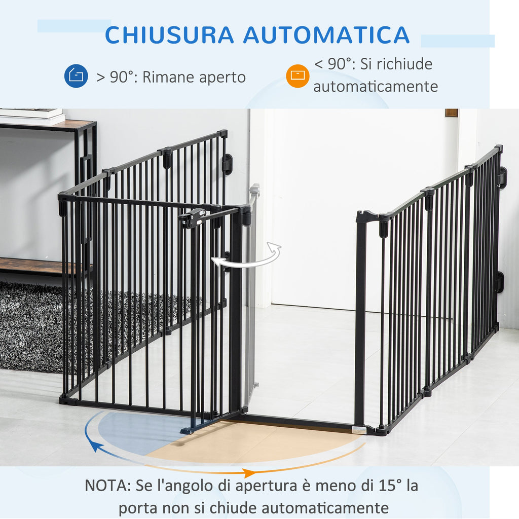 Easycomfort Cancelletto di Sicurezza Pieghevole 8 Sezioni, Cancellino Barriera per Cani in Acciaio, Sistema di Blocco e Chiusura Automatica, black