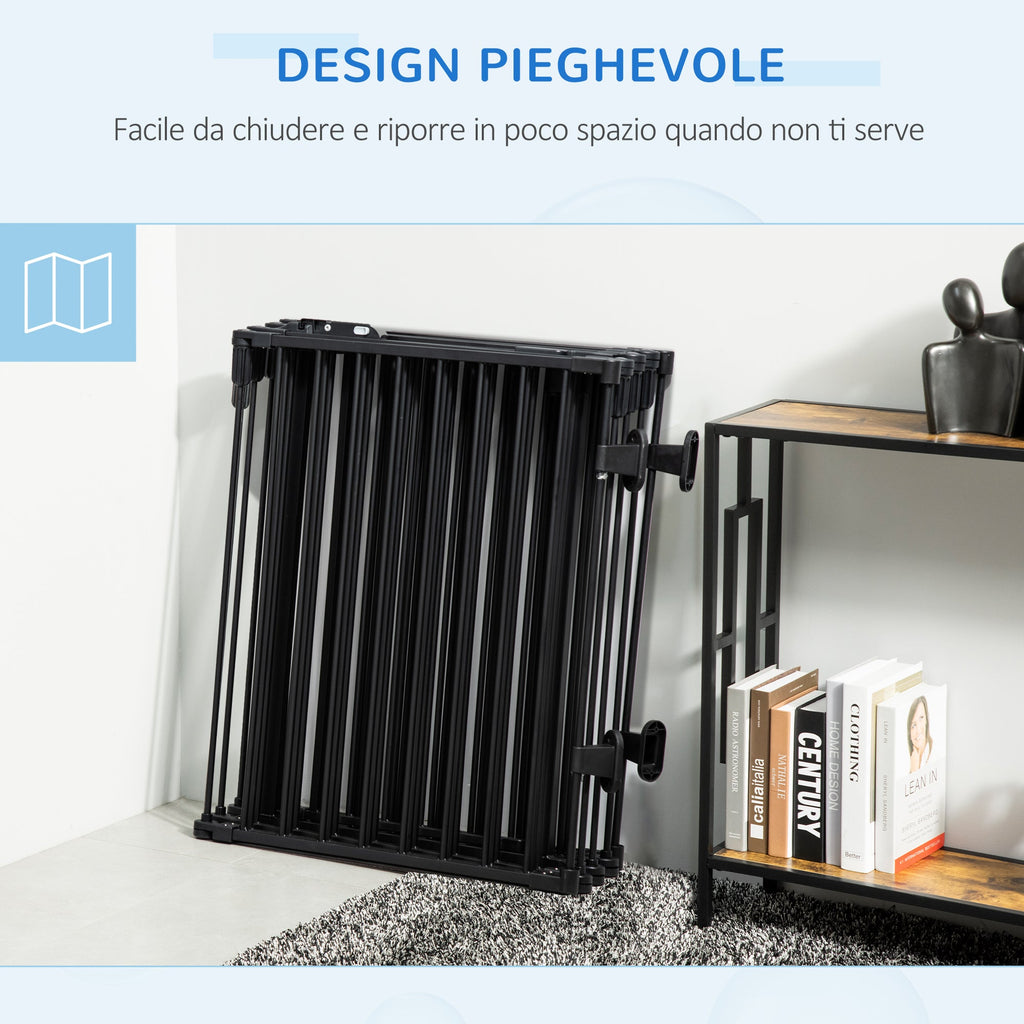 Easycomfort Cancelletto di Sicurezza Pieghevole 8 Sezioni, Cancellino Barriera per Cani in Acciaio, Sistema di Blocco e Chiusura Automatica, black