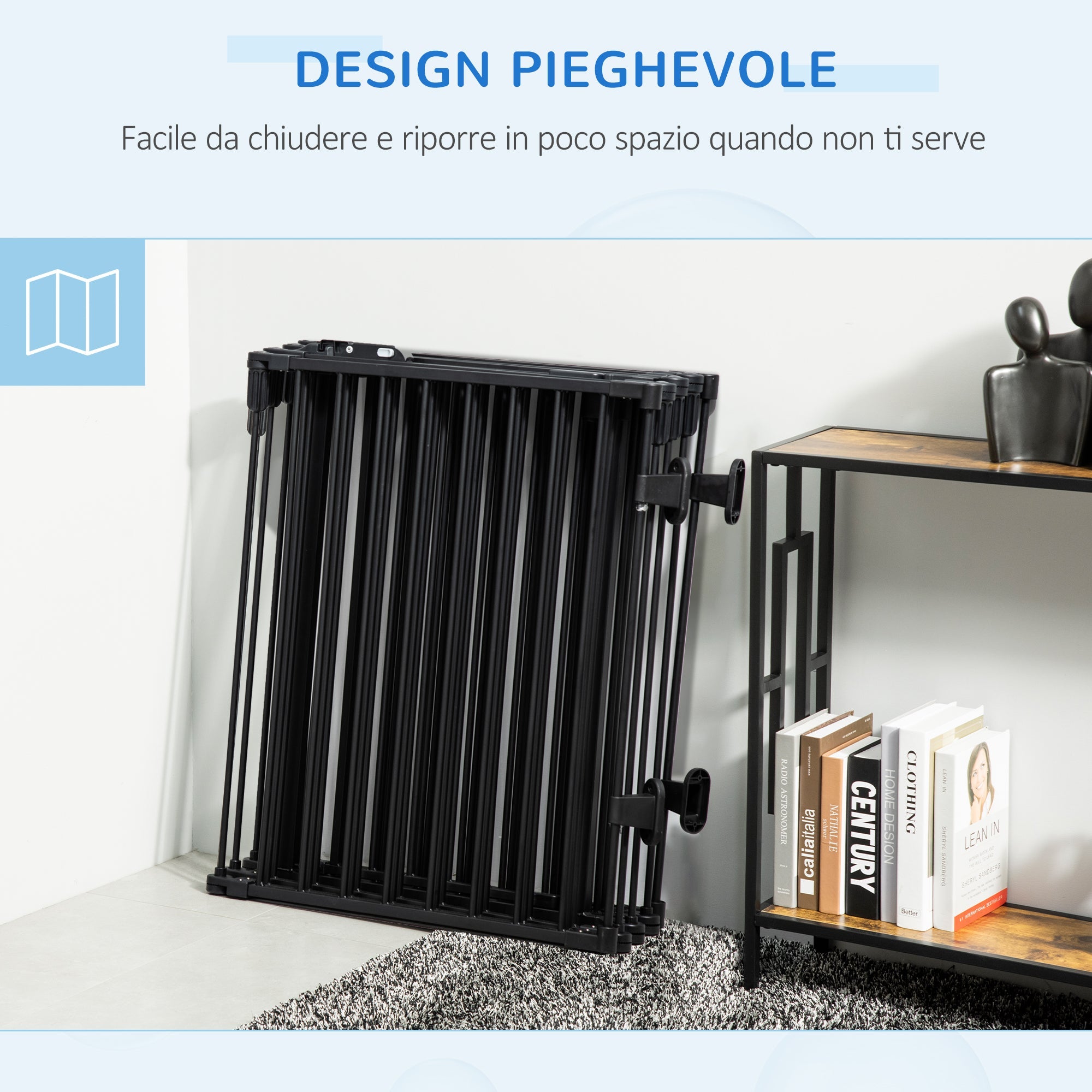 Easycomfort Cancelletto di Sicurezza Pieghevole 8 Sezioni, Cancellino Barriera per Cani in Acciaio, Sistema di Blocco e Chiusura Automatica, black