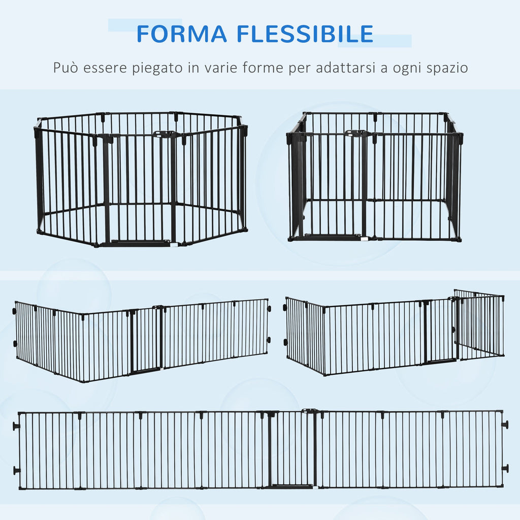 Easycomfort Cancelletto di Sicurezza Pieghevole 8 Sezioni, Cancellino Barriera per Cani in Acciaio, Sistema di Blocco e Chiusura Automatica, black
