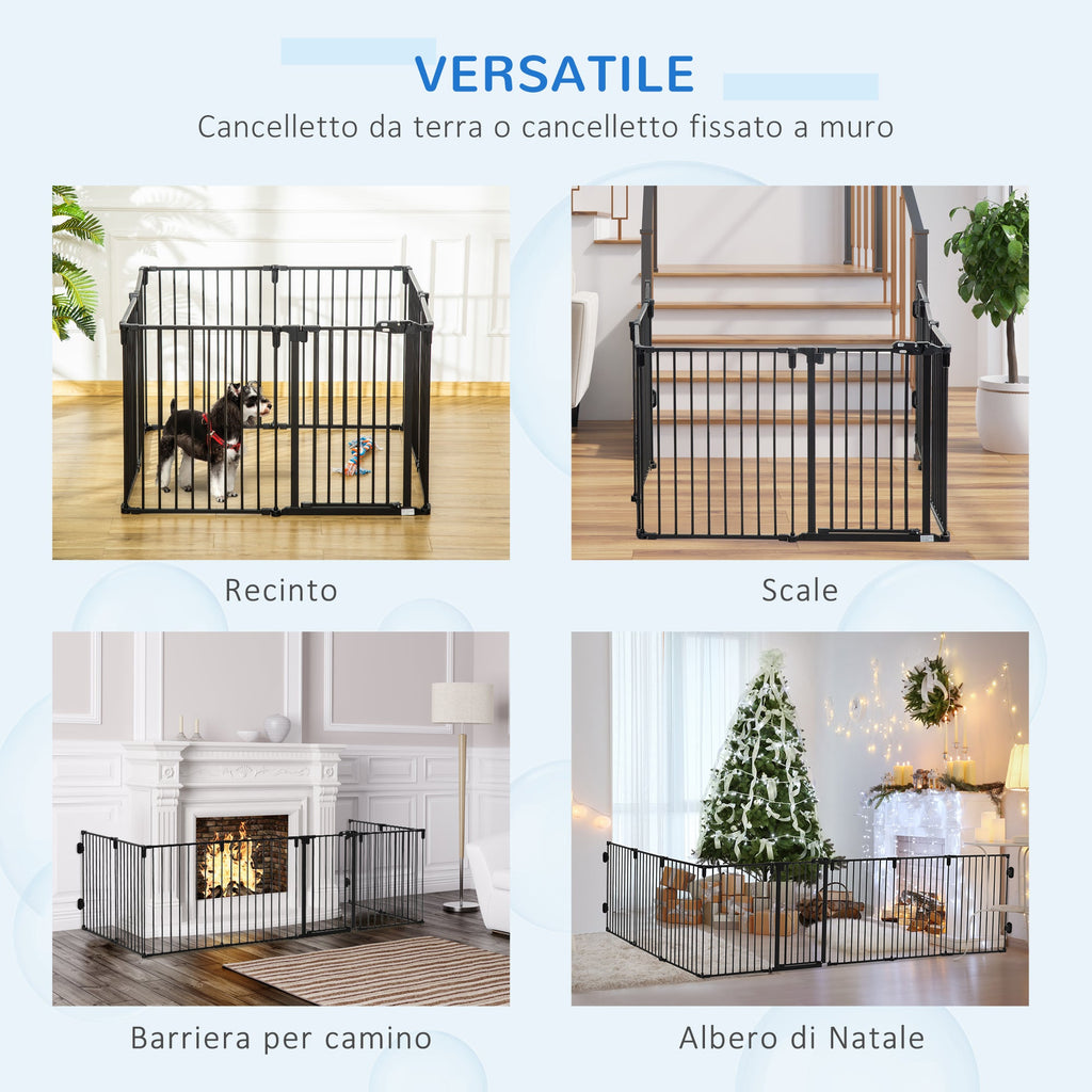 Easycomfort Cancelletto di Sicurezza Pieghevole 8 Sezioni, Cancellino Barriera per Cani in Acciaio, Sistema di Blocco e Chiusura Automatica, black