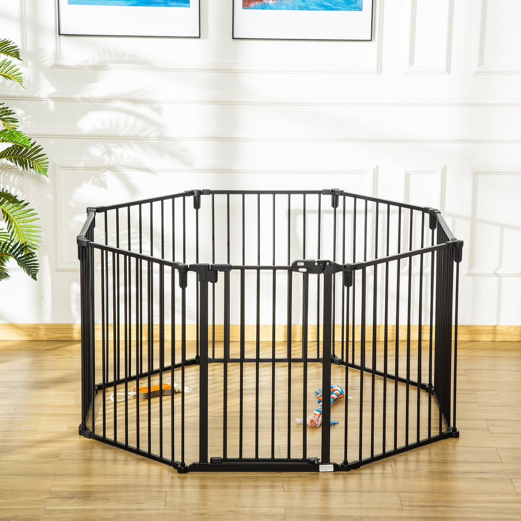 Easycomfort Cancelletto di Sicurezza Pieghevole 8 Sezioni, Cancellino Barriera per Cani in Acciaio, Sistema di Blocco e Chiusura Automatica, black