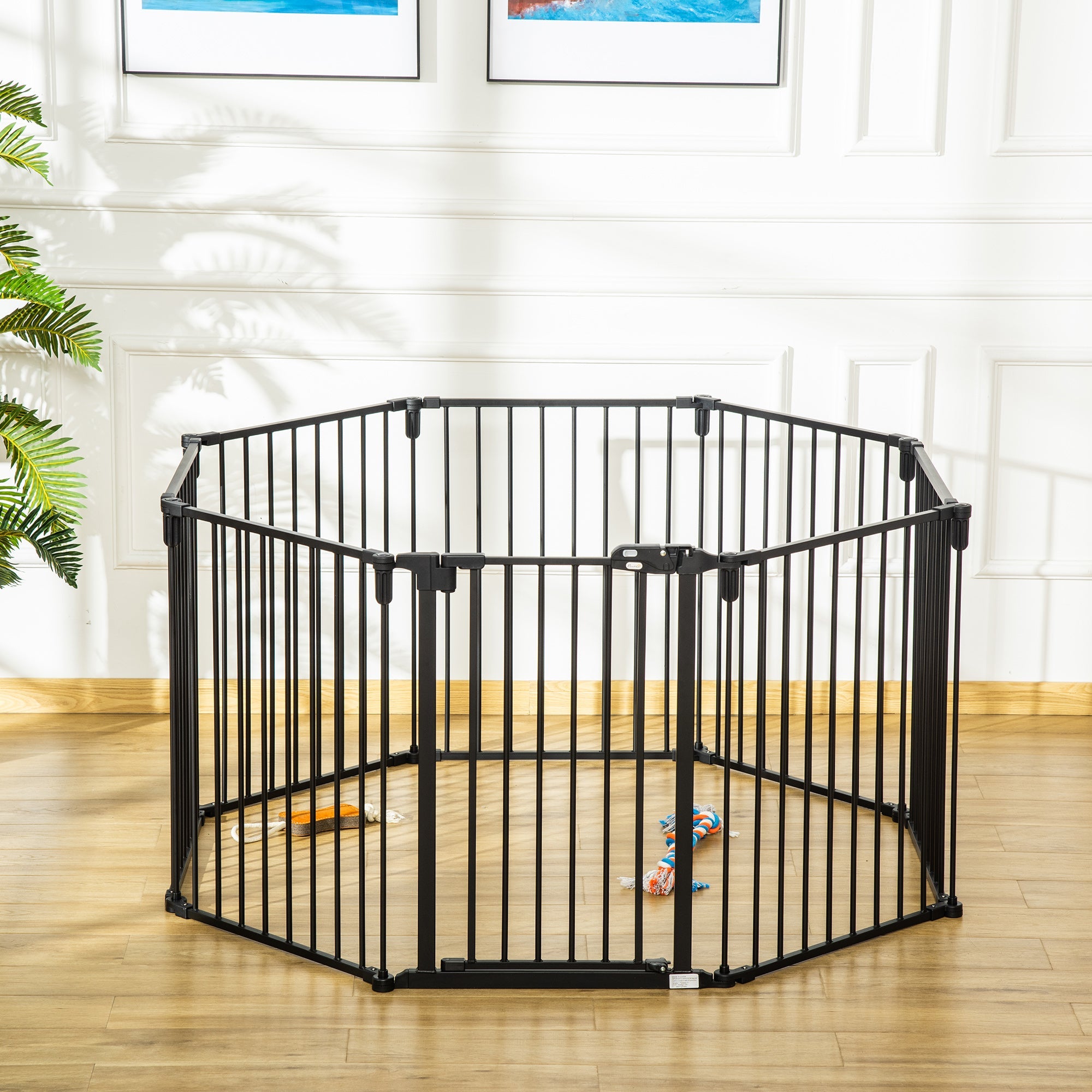 Easycomfort Cancelletto di Sicurezza Pieghevole 8 Sezioni, Cancellino Barriera per Cani in Acciaio, Sistema di Blocco e Chiusura Automatica, black