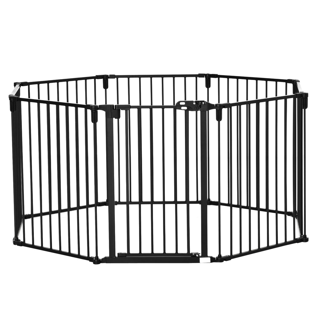 Easycomfort Cancelletto di Sicurezza Pieghevole 8 Sezioni, Cancellino Barriera per Cani in Acciaio, Sistema di Blocco e Chiusura Automatica, black
